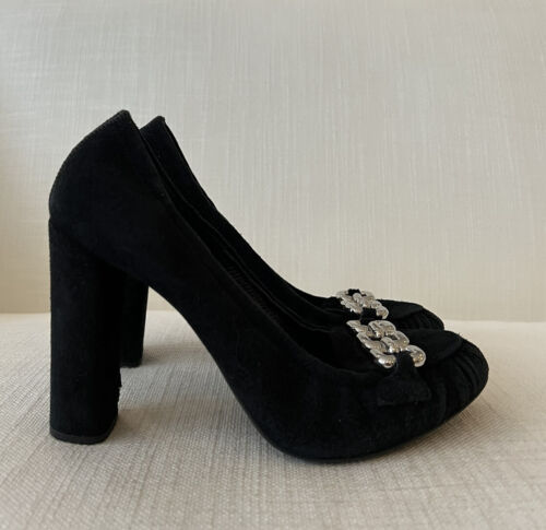 Prada Black Suede Block Heel Chain Detail Shoes H… - image 1