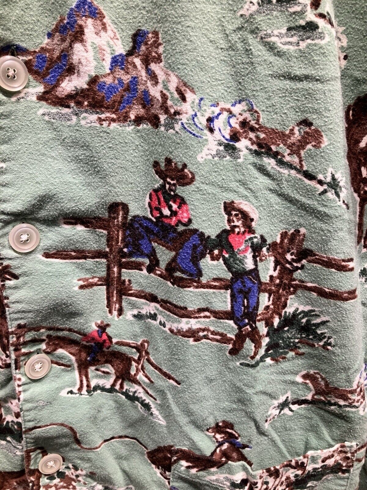 Vintage 90’s Nick & Nora Pajamas Mens Western Gre… - image 4