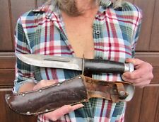 RARE! Vintage WW2 Era Fighting Knife W/Leather Sheath Hunting Knife 6-1/4