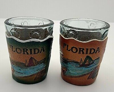 (2) Leather Wrapped Florida Shot Glasses | eBay