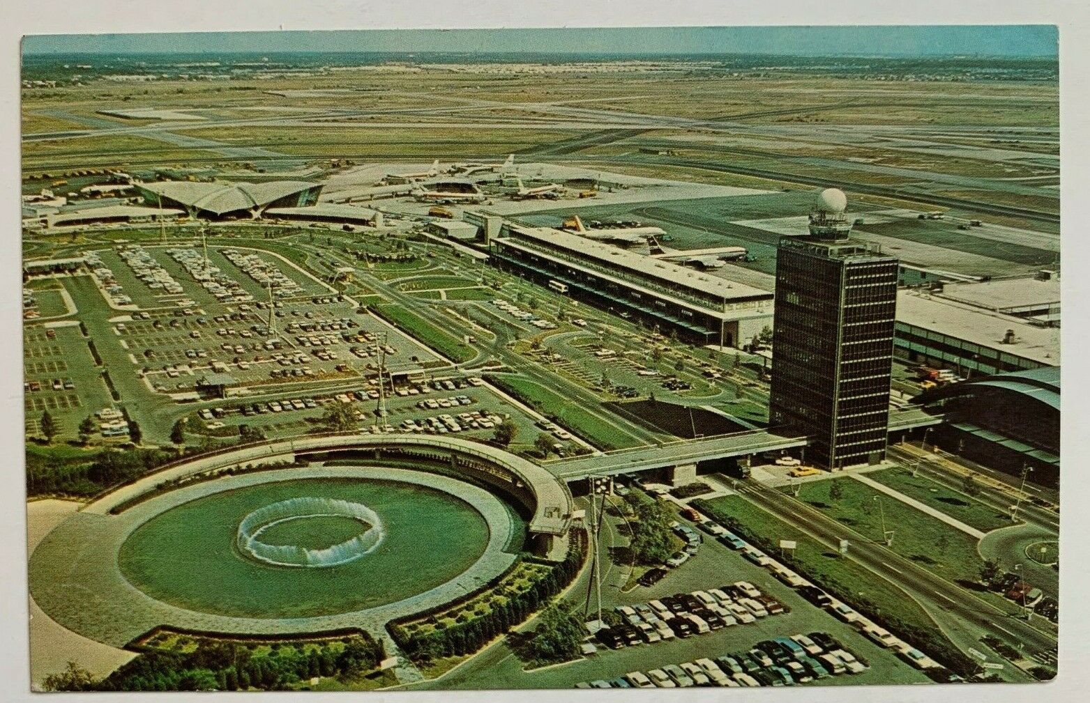 ca 1960s NY Postcard NYC Kennedy JFK Airport aerial view runways planes ...