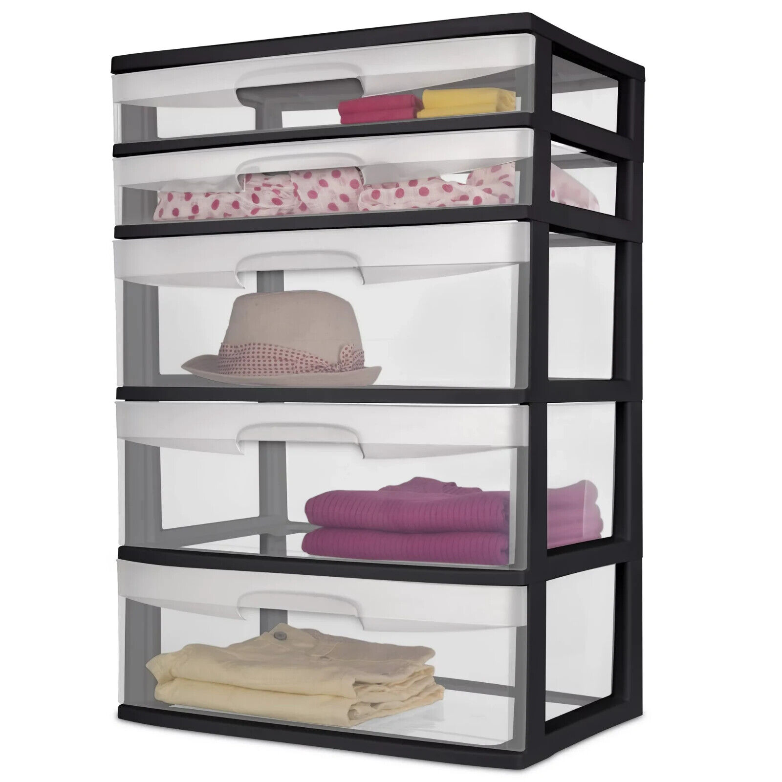 Sterilite Plastic 5-Drawer Wide Tower Container Cabinet Versatile ...