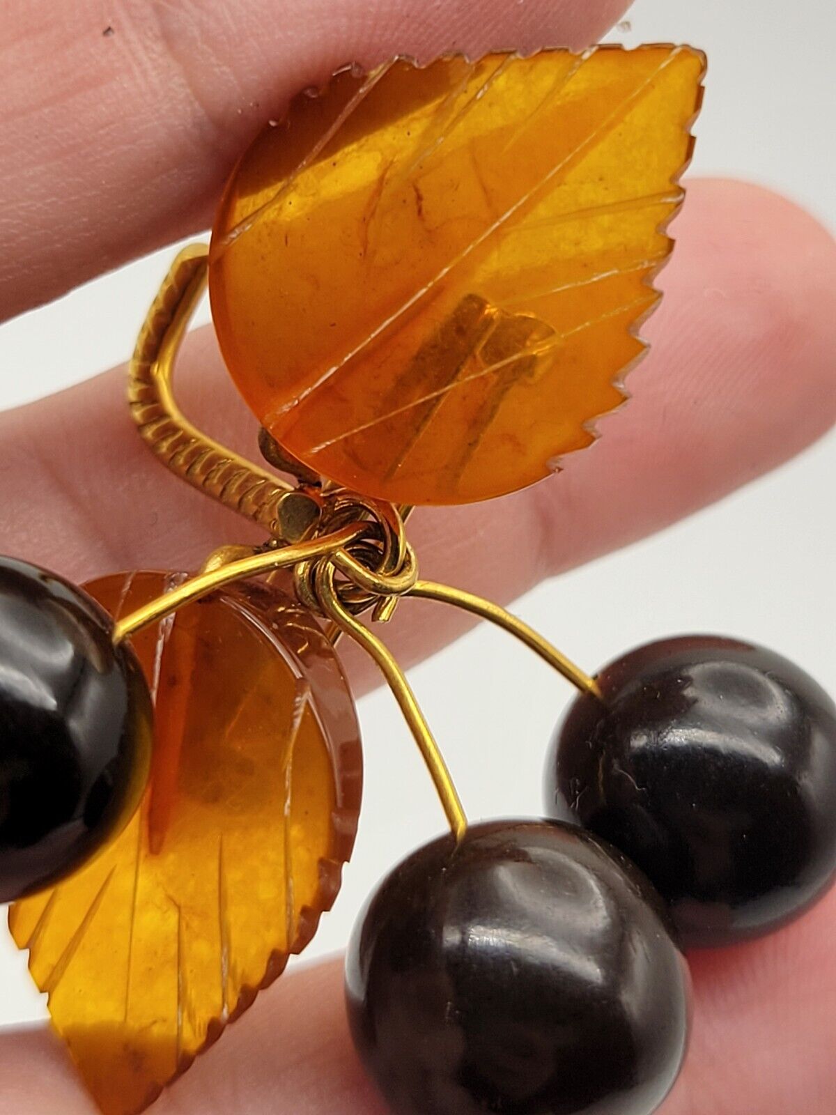 Vintage Soviet Baltic Amber Cherry Fruit Dangle B… - image 5