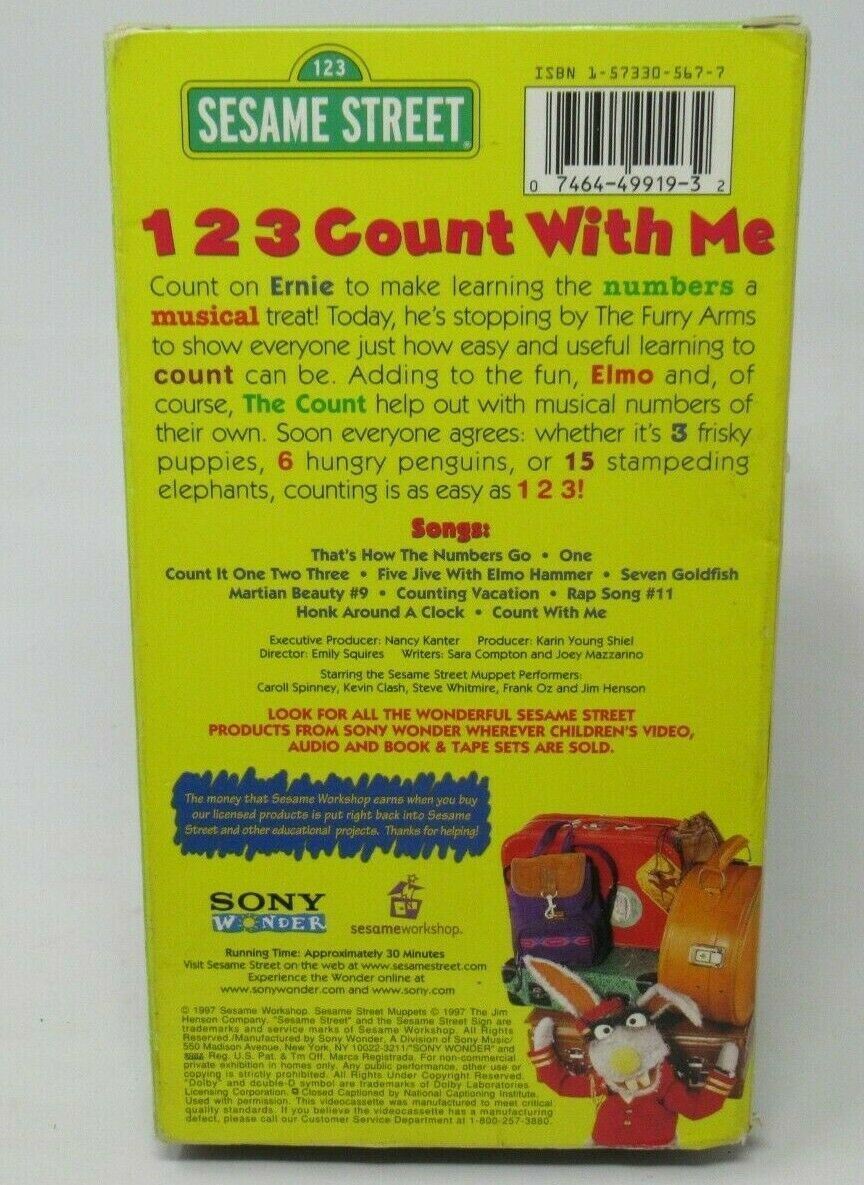 SESAME STREET: 1 2 3 COUNT WITH ME VHS VIDEO, LEARNING NUMBERS, MUSICAL ...