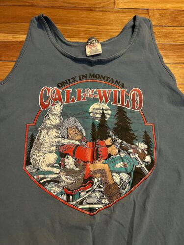 Vintage 80s Harley Davidson Call of the Wild Wolf Biker Howling Blue ...