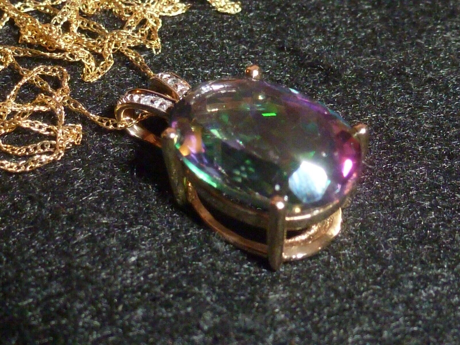 10K SOLID YELLOW GOLD OVAL-CUT MYSTIC TOPAZ PENDA… - image 3