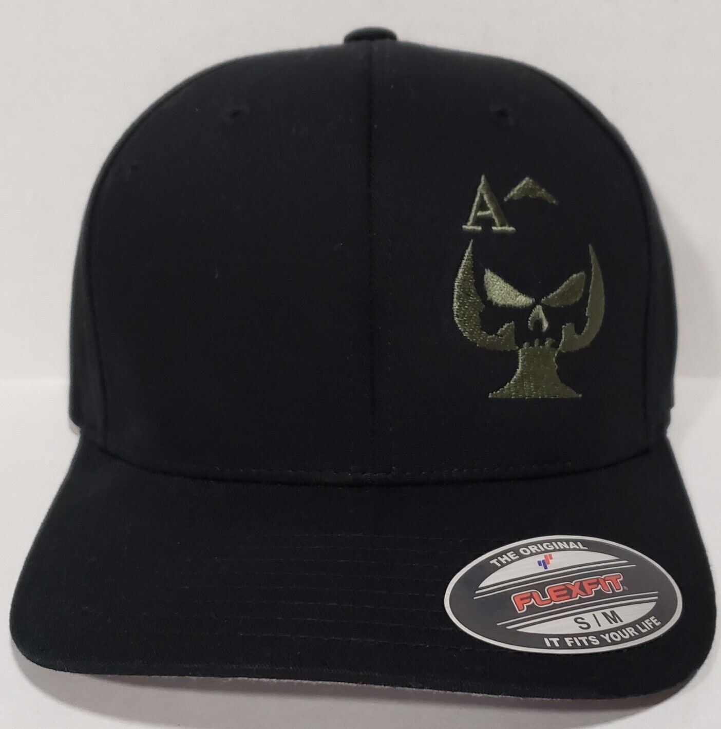 O/D Green Ace of Spades Sniper Embroidered FLEXFIT Black Cap Hat, 5001 ...