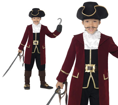 Child Deluxe Pirate Captain Hook Costume Boys Caribbean Fancy Dress Age ...