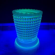 ANTIQUE EAPG URANIUM GLASS & OPALESCENT RIM TOOTHPICK HOLDER