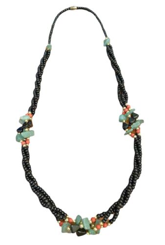 27 1/2" Estate Small Beaded Necklace Black Green … - image 1