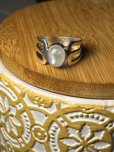 Rainbow Moonstone Sterling Silver Size 8.5 Ring