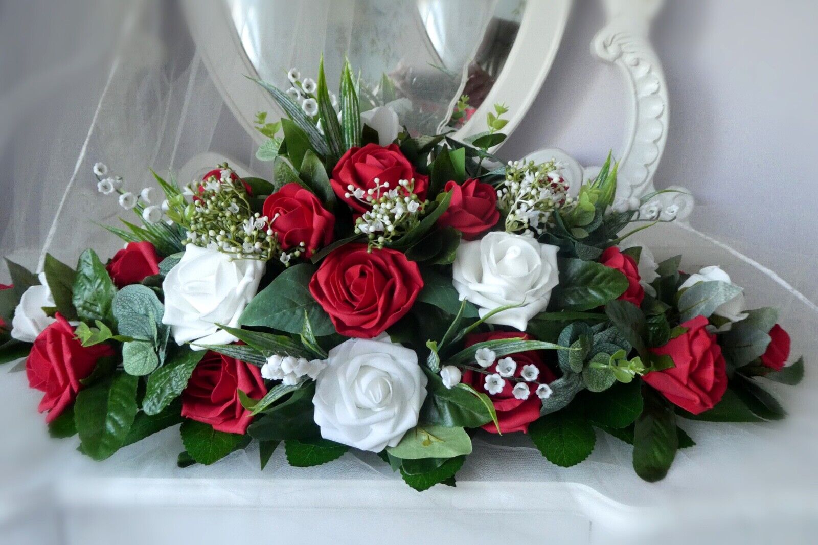 Wedding Flowers Top Table Arrangement In Red And White Venue Church Ect |  Ebay