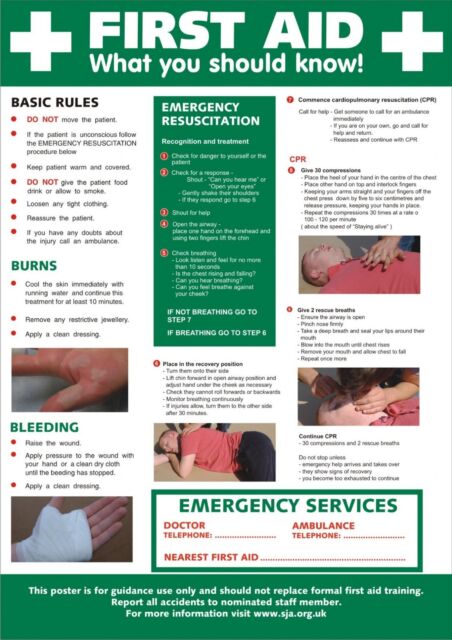 HSE Basic Advice on First Aid at Work Poster A4 for sale online | eBay