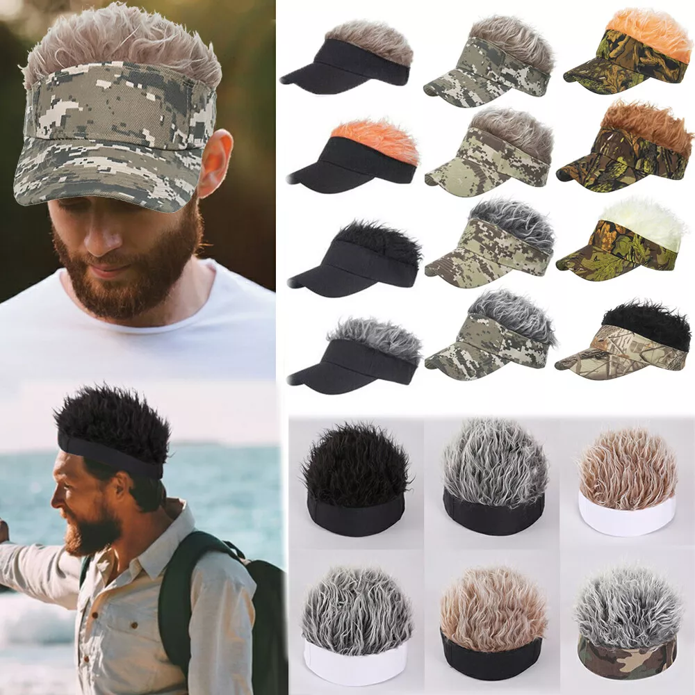 Golf Baseball Hat With Fake Hair Cap Men Sun Visor Toupee Hats Spiky Wig Hat  | Ebay