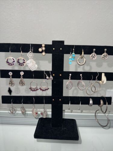 Lot of 17 Pairs Sterling Silver Earrings See Pictu