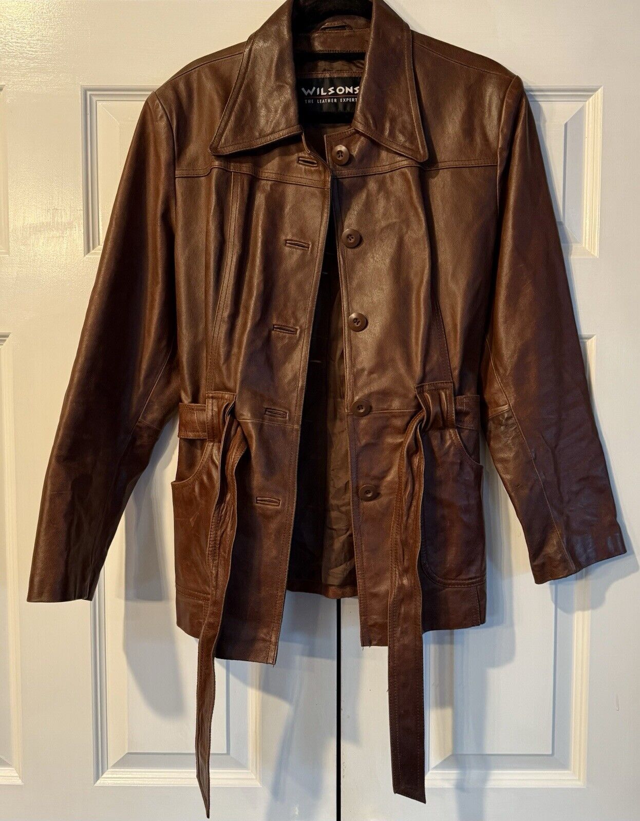 Vintage Wilson Brown Leather Trench Coat Jacket W… - image 3