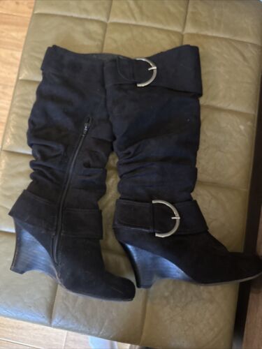 Black Suede wedge boots- Fur Lined