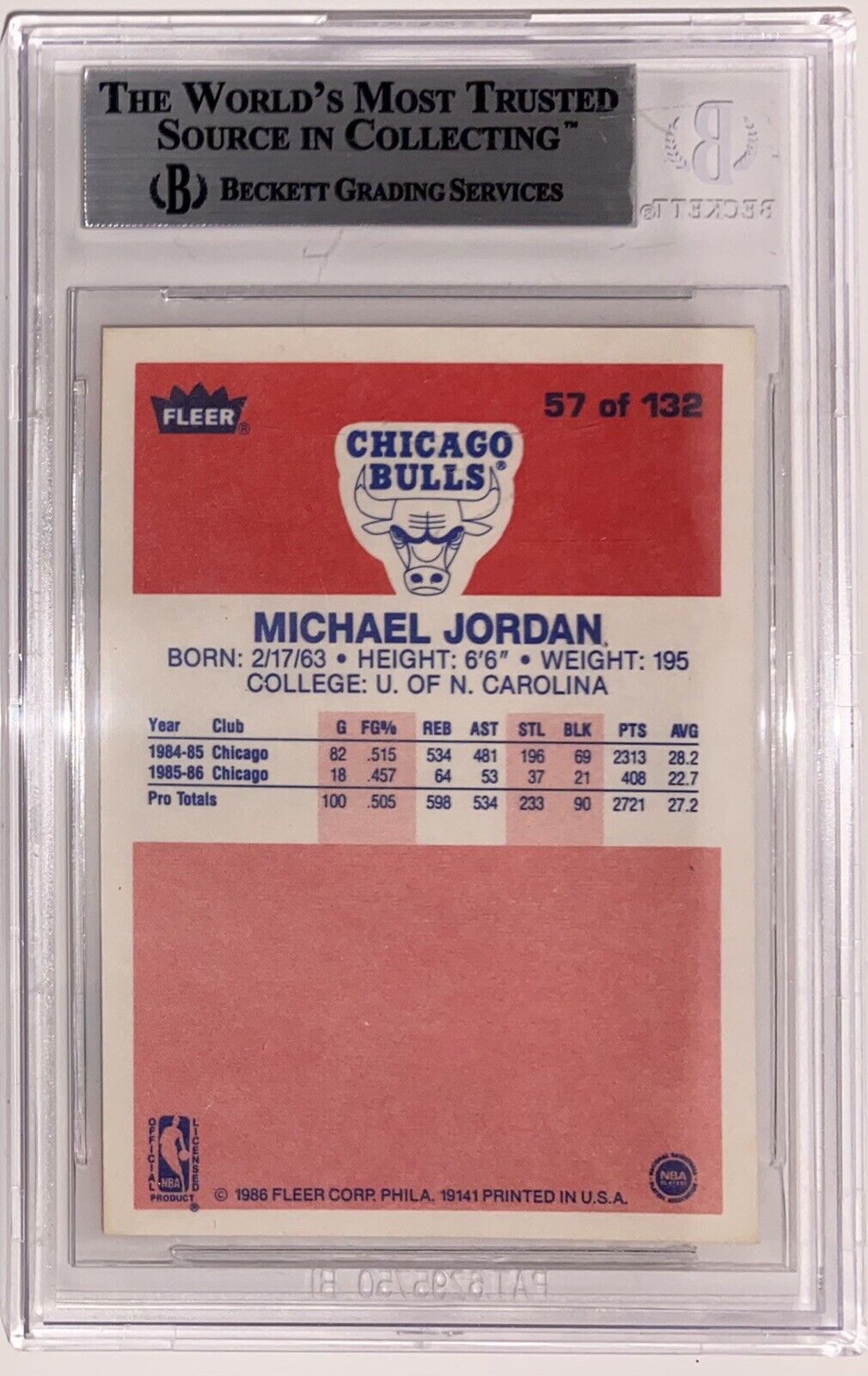 1986 Fleer Basketball Michael Jordan ROOKIE RC #57 BGS 9 Mint | eBay