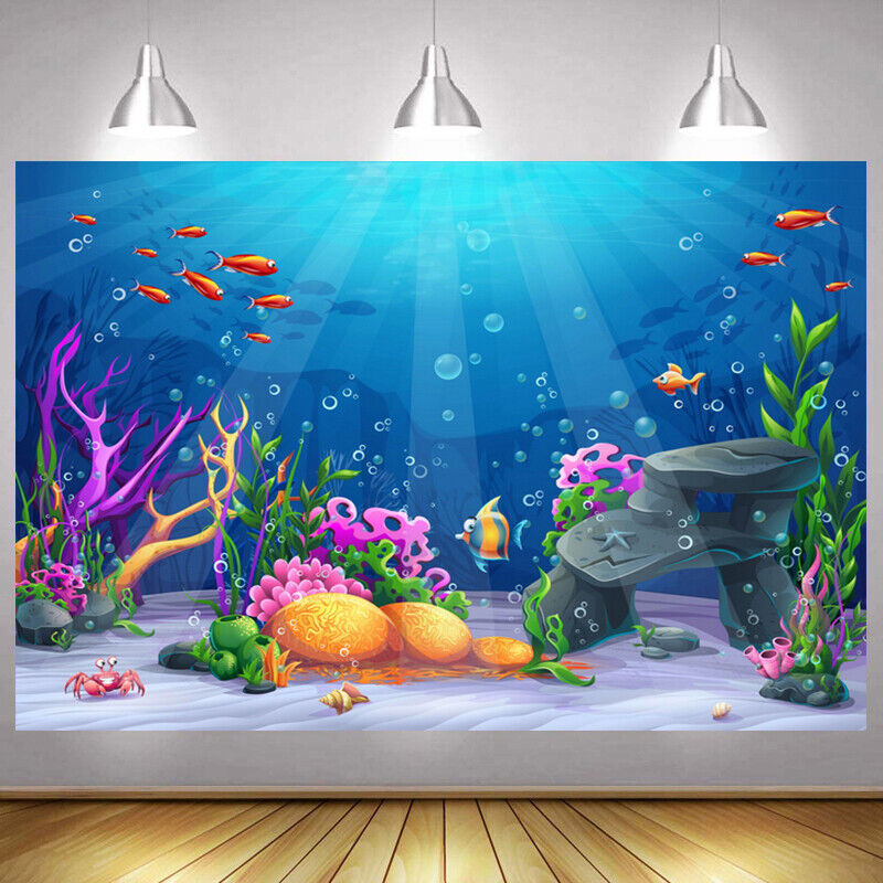 Under The Sea Backdrop Happy Birthday Party Ocean Fish Photo Background  Banner | eBay