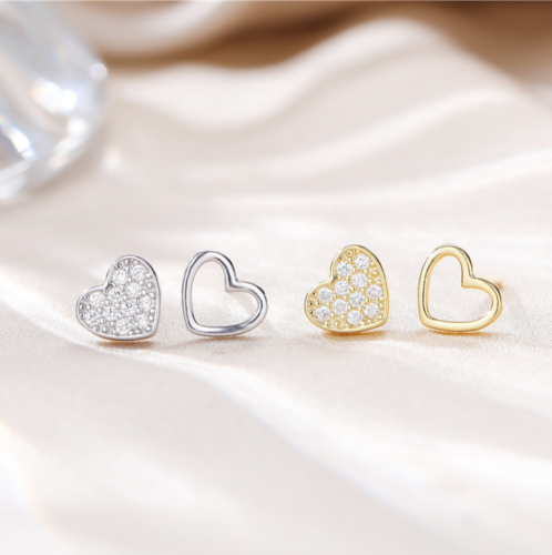 925 Sterling Silver Small Open Heart CZ Stud Earrings Gift Box 6mm PE54 ...