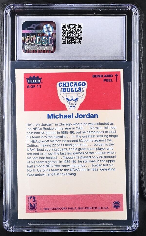 1986 Fleer Sticker Michael Jordan RC Rookie #8 CSG 5 Excellent HOF GOAT ...