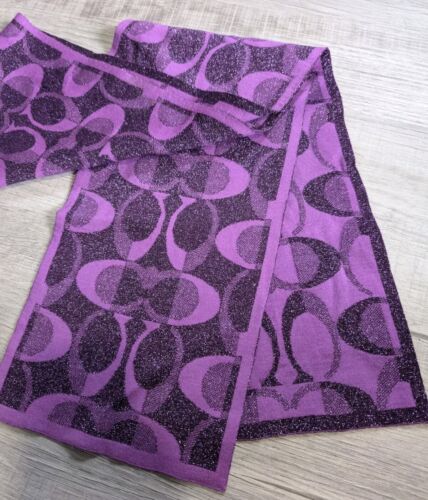 Coach Signature C Knit Scarf 8” x 60” Purple Rever