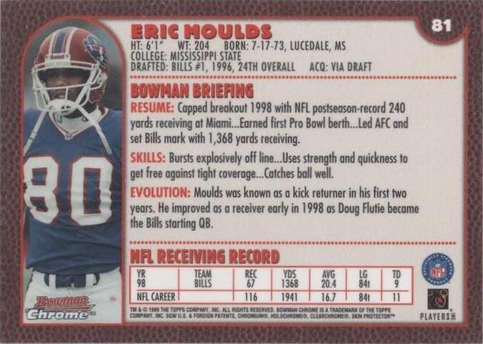 1999 Bowman Chrome Eric Moulds #81 for sale | eBay