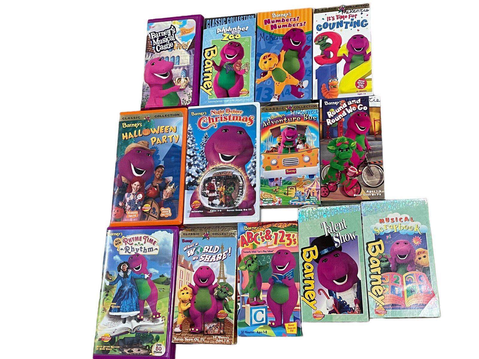 Barney VHS Lot Of 13 Cassettes With Cases Purple Dinosaur Working Kids ...