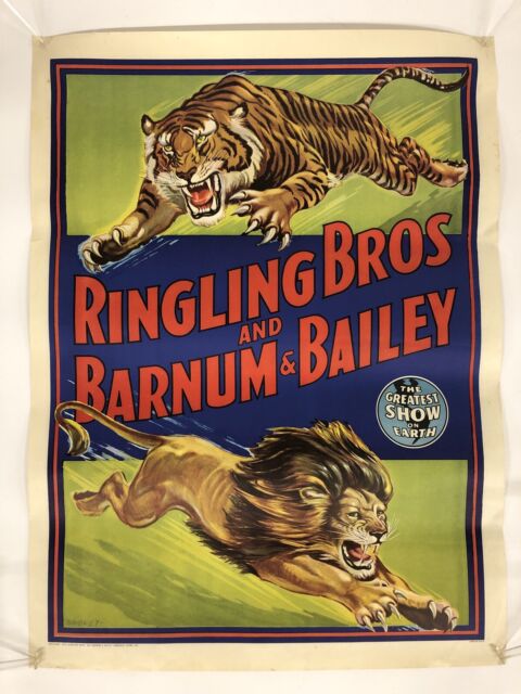 Vintage Ringling Bros And Barnum & Bailey Lion/Tiger Circus Poster 28 ...