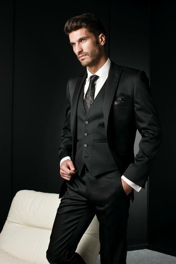 Men 3 Piece Slim Fit Suit Black Party Prom Groomsman Tuxedo Wedding Suit  Custom | Ebay