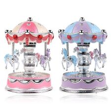 Vintage Horse Carousel Music Box Toy Light Clockwork Musical Birthday Gifts Pink