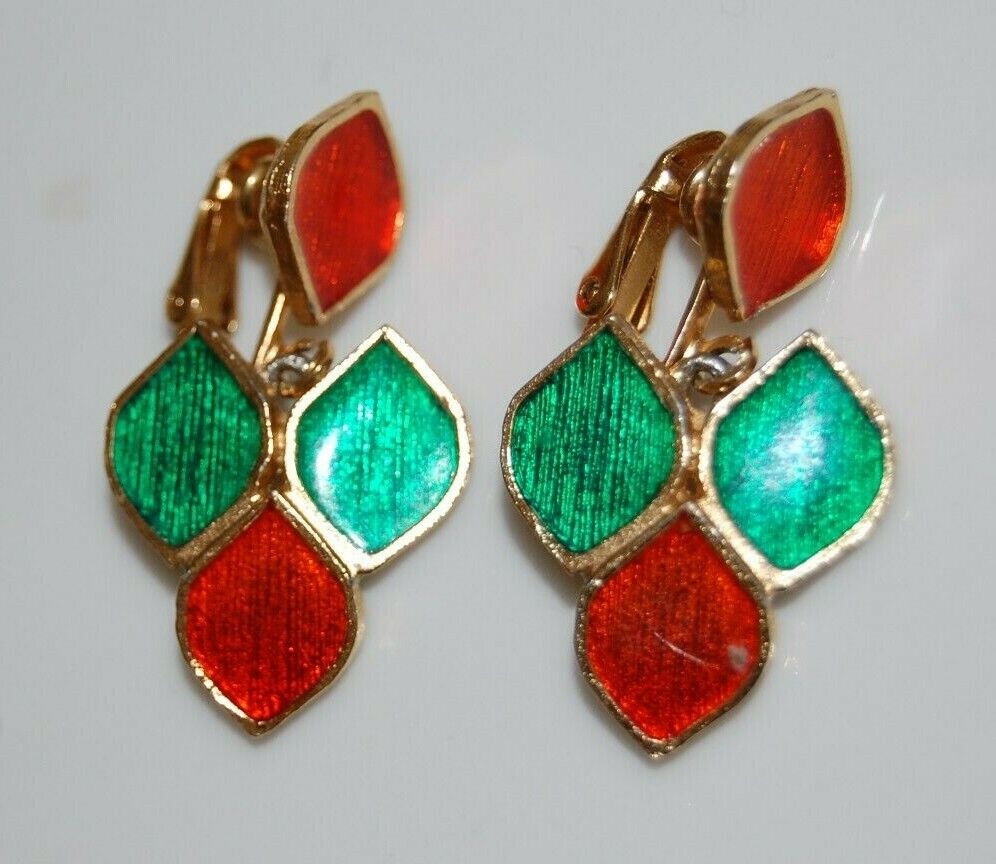 ELEGANT VTG 80'S FLORENZA RED AND GREEN ENAMEL GO… - image 3