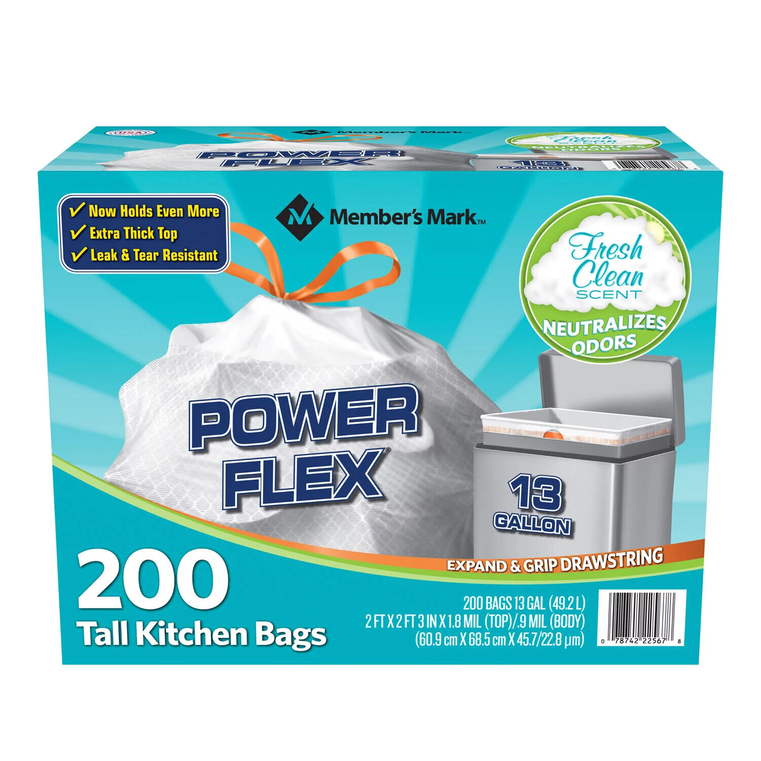 Power Flex Tall Kitchen Drawstring Trash Bags 13 Gallon 200 count 3 ...