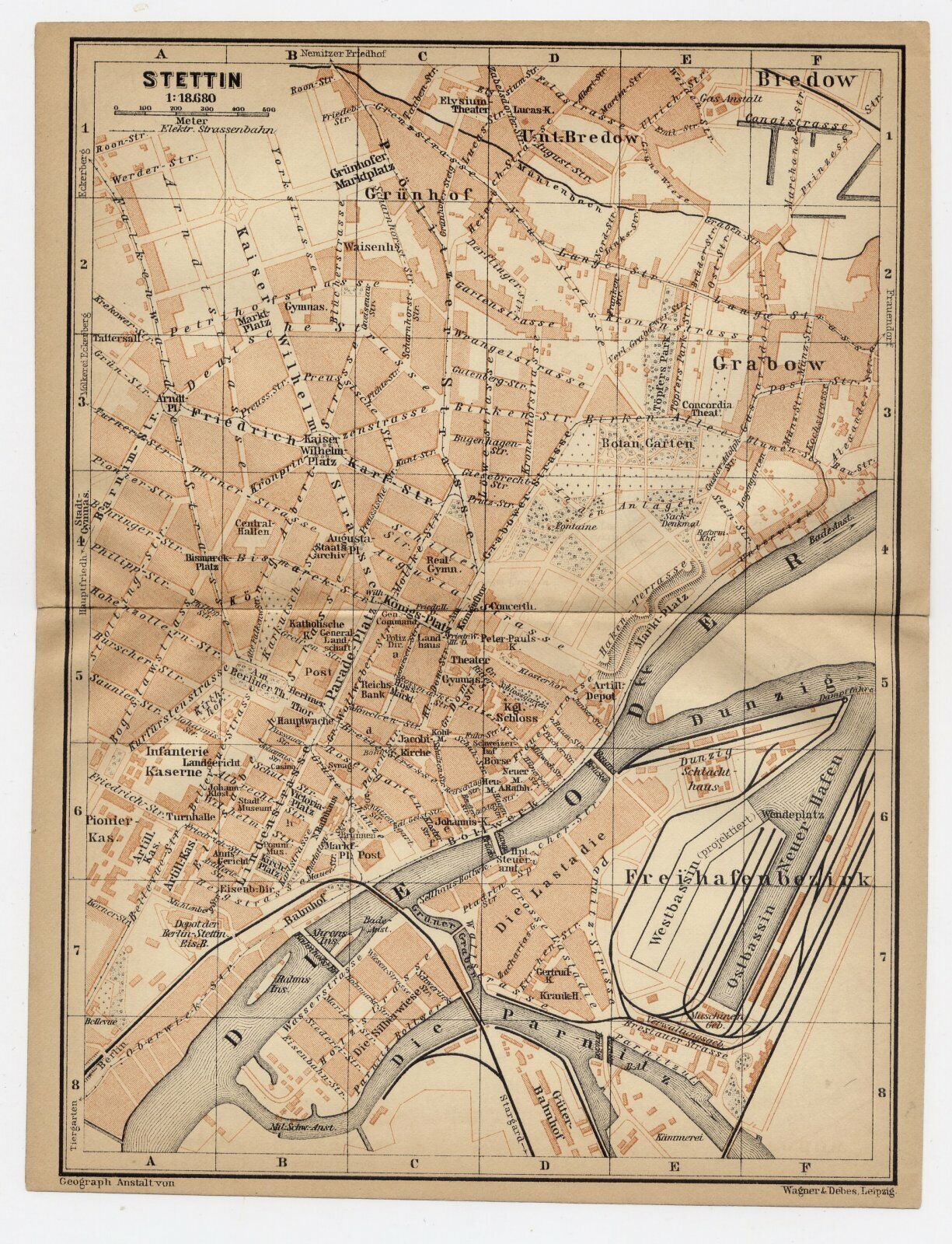 1904 ORIGINAL ANTIQUE MAP OF SZCZECIN STETTIN POMERANIA POMMERN POLAND ...