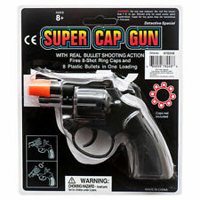 8 Ring Shot Cap Gun Black Novelty Police Pistol Revolver - Plastic - Halloween