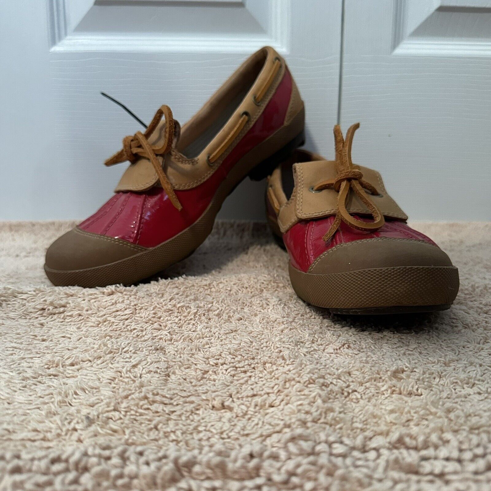 UGG Women's Red & Tan Leather Rain Duck Shoes Ash… - image 1