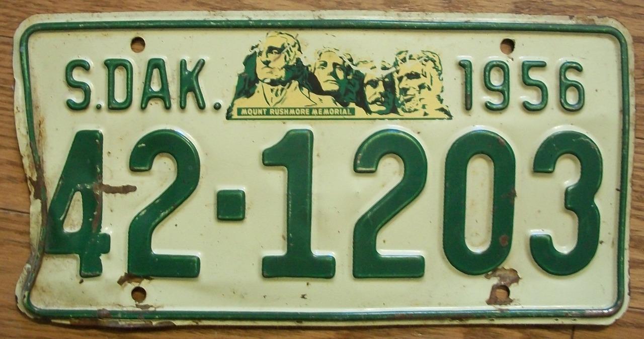 SINGLE SOUTH DAKOTA LICENSE PLATE - 1956 - 42-1203 - Mt. RUSHMORE ...