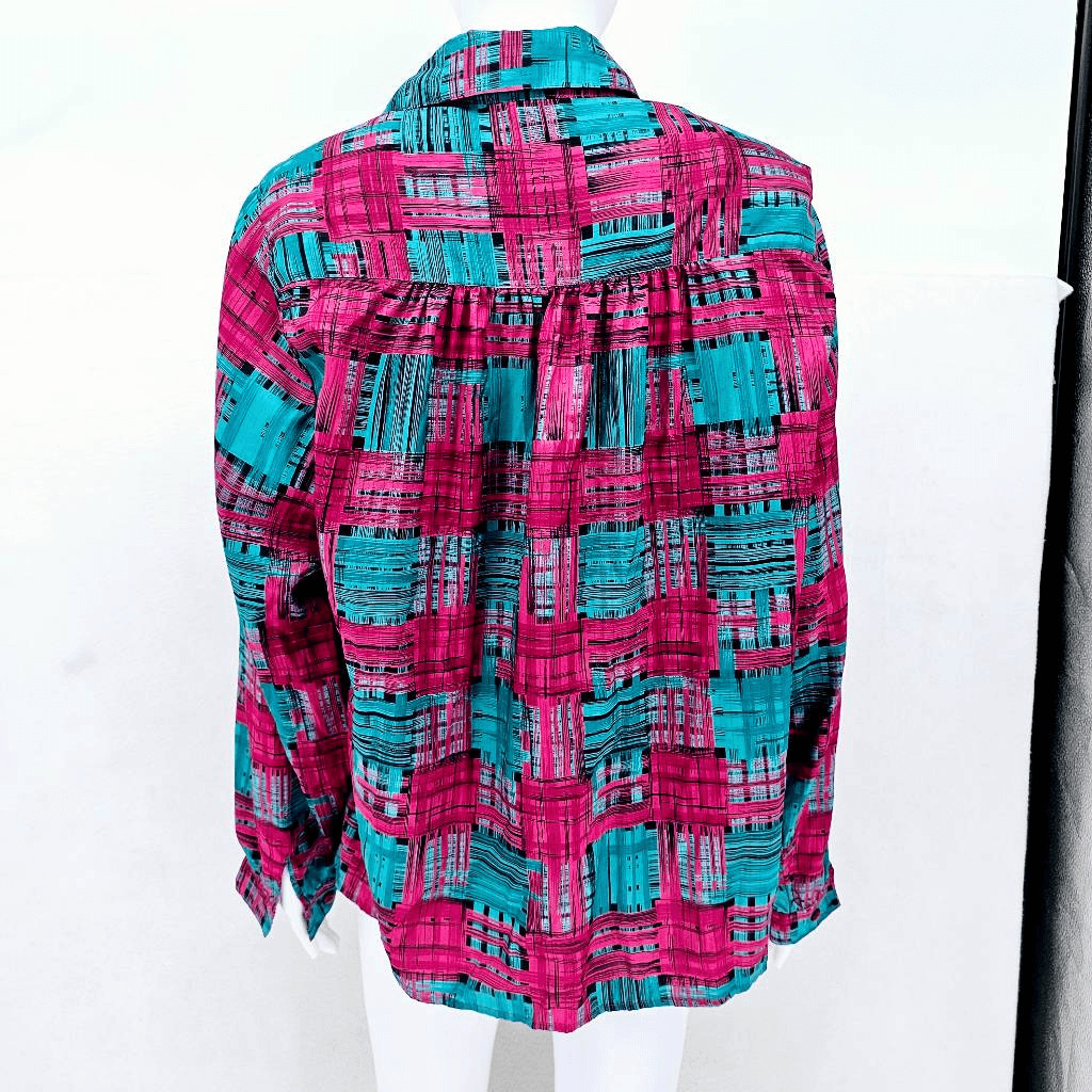 Vintage 80s Pykettes Teal Pink Button Up Shirt XXL - image 4