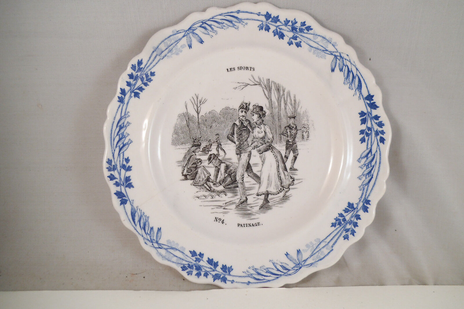 Antique Creil Montereau France Les Sports Blue Transfer Plate No 4 ...