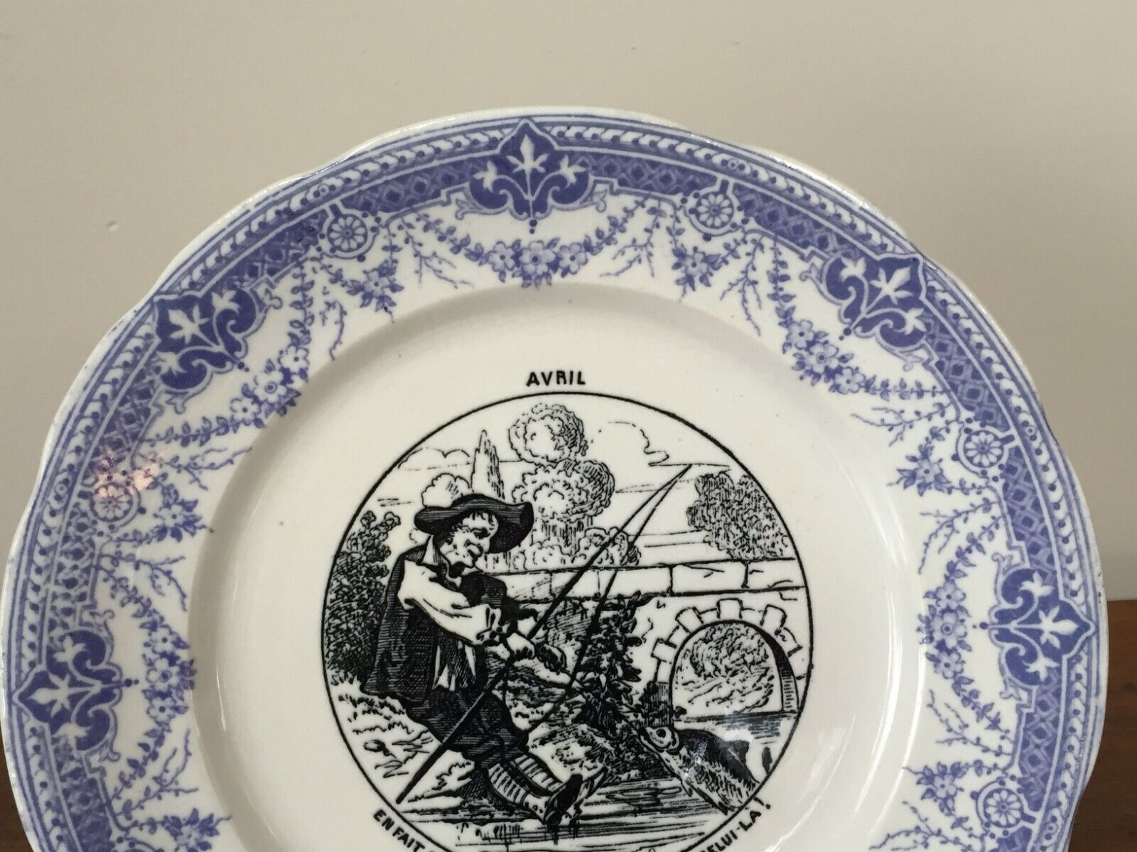 Digoin & Sarreguemines Avril Blue & Black Transferware 7 ⅝” Plate c ...