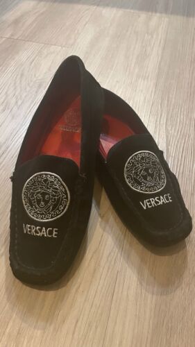 Authentic Black Suede Stitched Versace Medusa Loaf