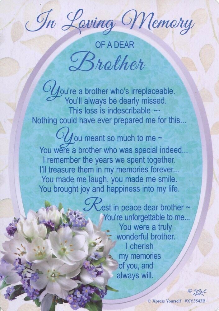 Grave Card LOVING MEMORY OF A DEAR BROTHER Sentimental Verse Memorial ...