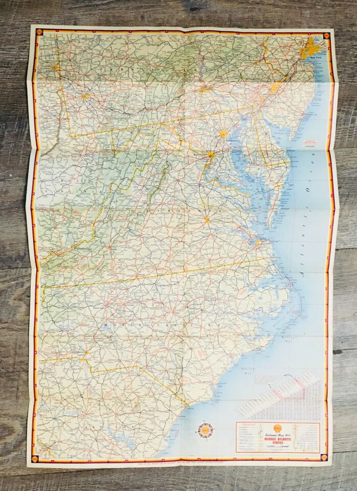 1940's Shell Road Map Middle Atlantic States | eBay