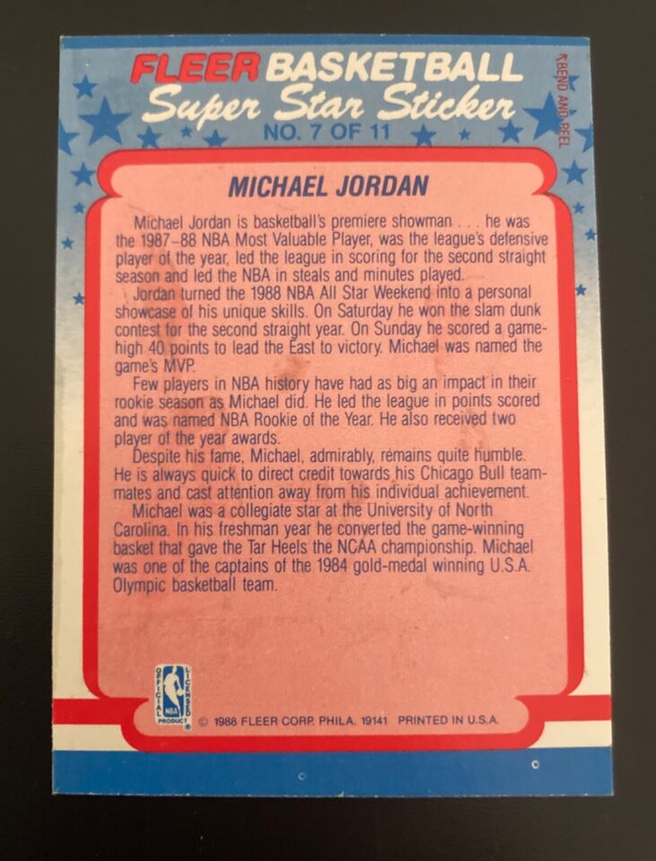 1988-89 Fleer Michael Jordan Sticker #7 - Chicago Bulls | eBay