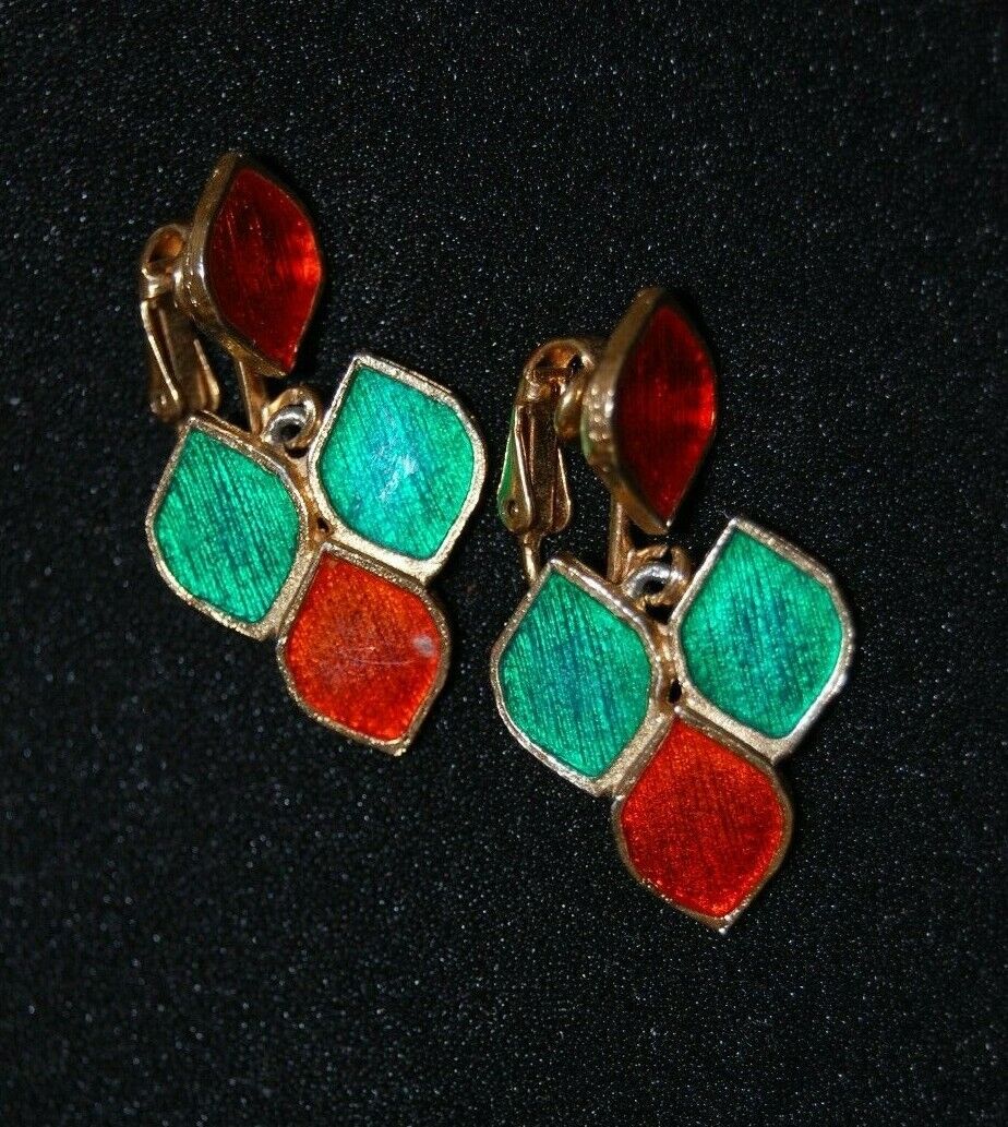 ELEGANT VTG 80'S FLORENZA RED AND GREEN ENAMEL GO… - image 2