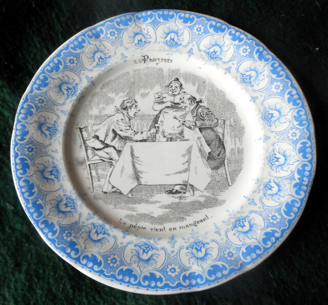 Early 1900s 2 Color Transferware Proverbes Plate by Saint Amand Et ...