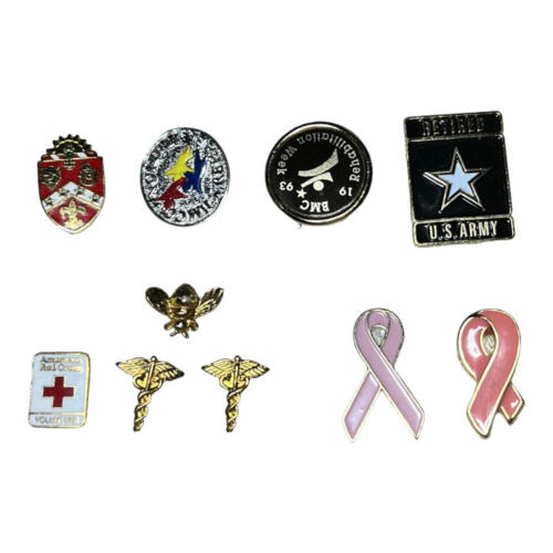 Lot of 10 Assorted Pins - US Army, Red Cross, Medi