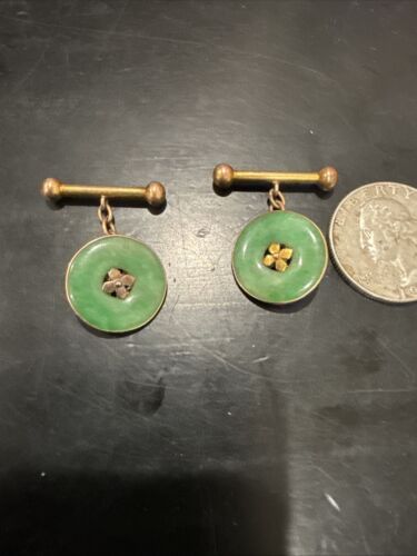 14k Yellow Gold ~ Jade Cufflinks