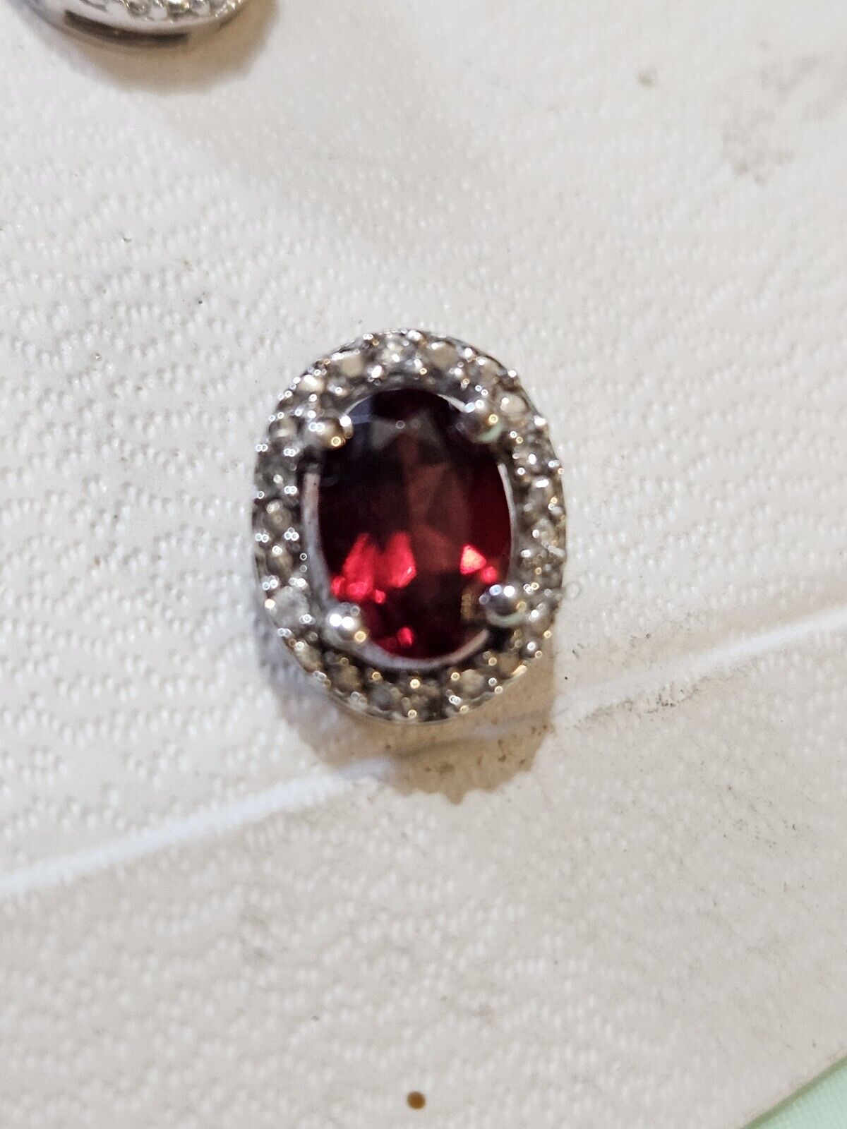 10k White Gold Oval Garnet Diamond Earrings - image 5