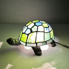 Vintage Brass Tiffany Style Stained Glass Turtle Tortoise Night Light Desk Lamp